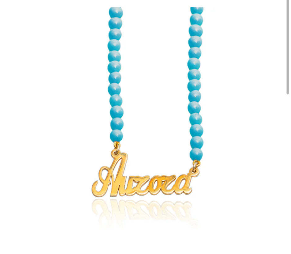 Collana perline nere e nome
