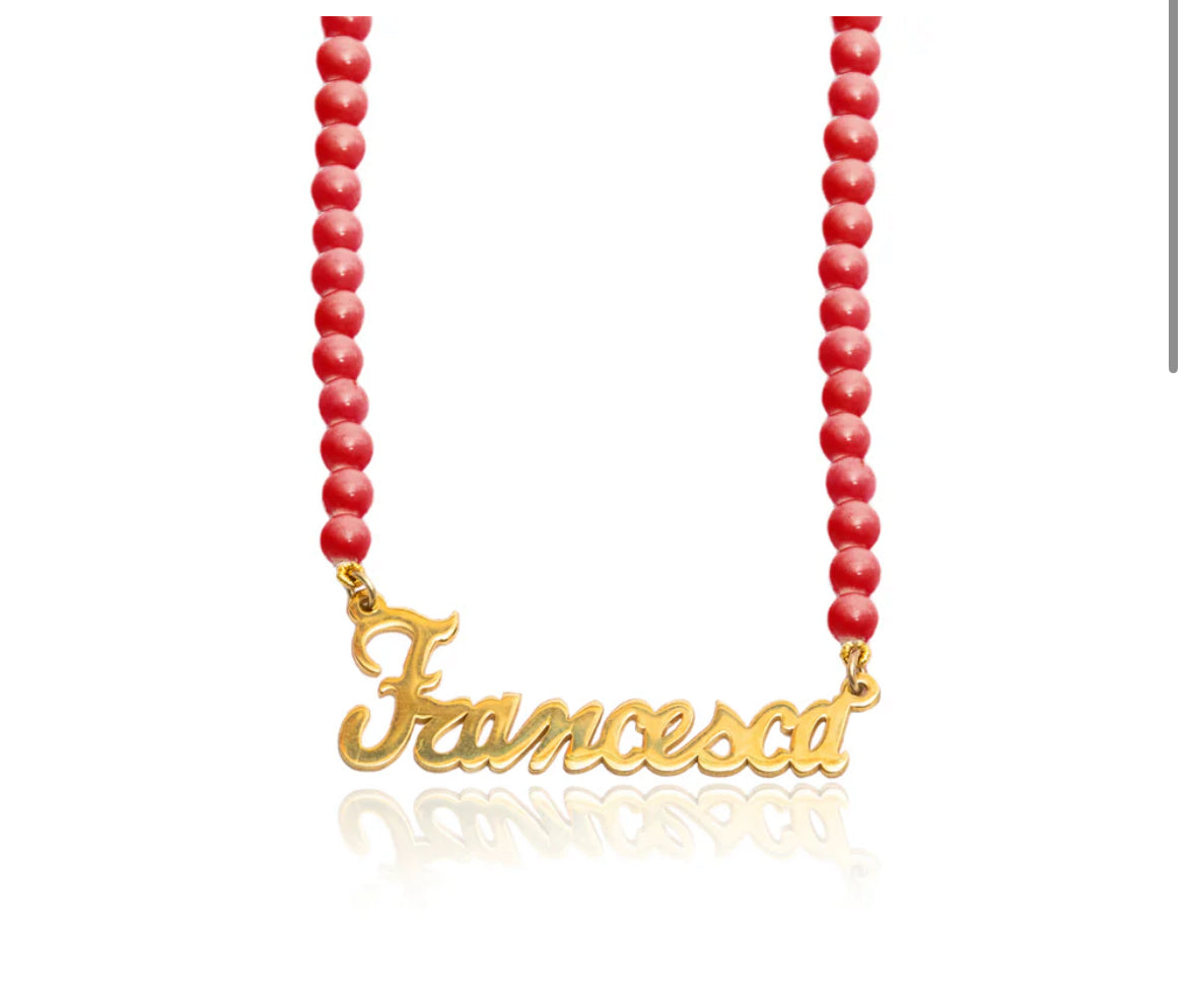 Collana perline nere e nome