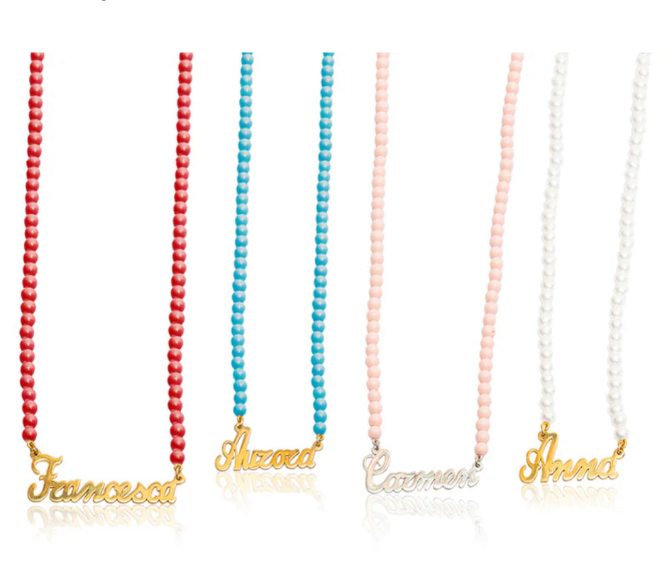 Collana perline nere e nome