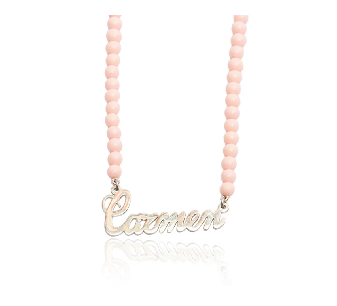 Collana perline nere e nome