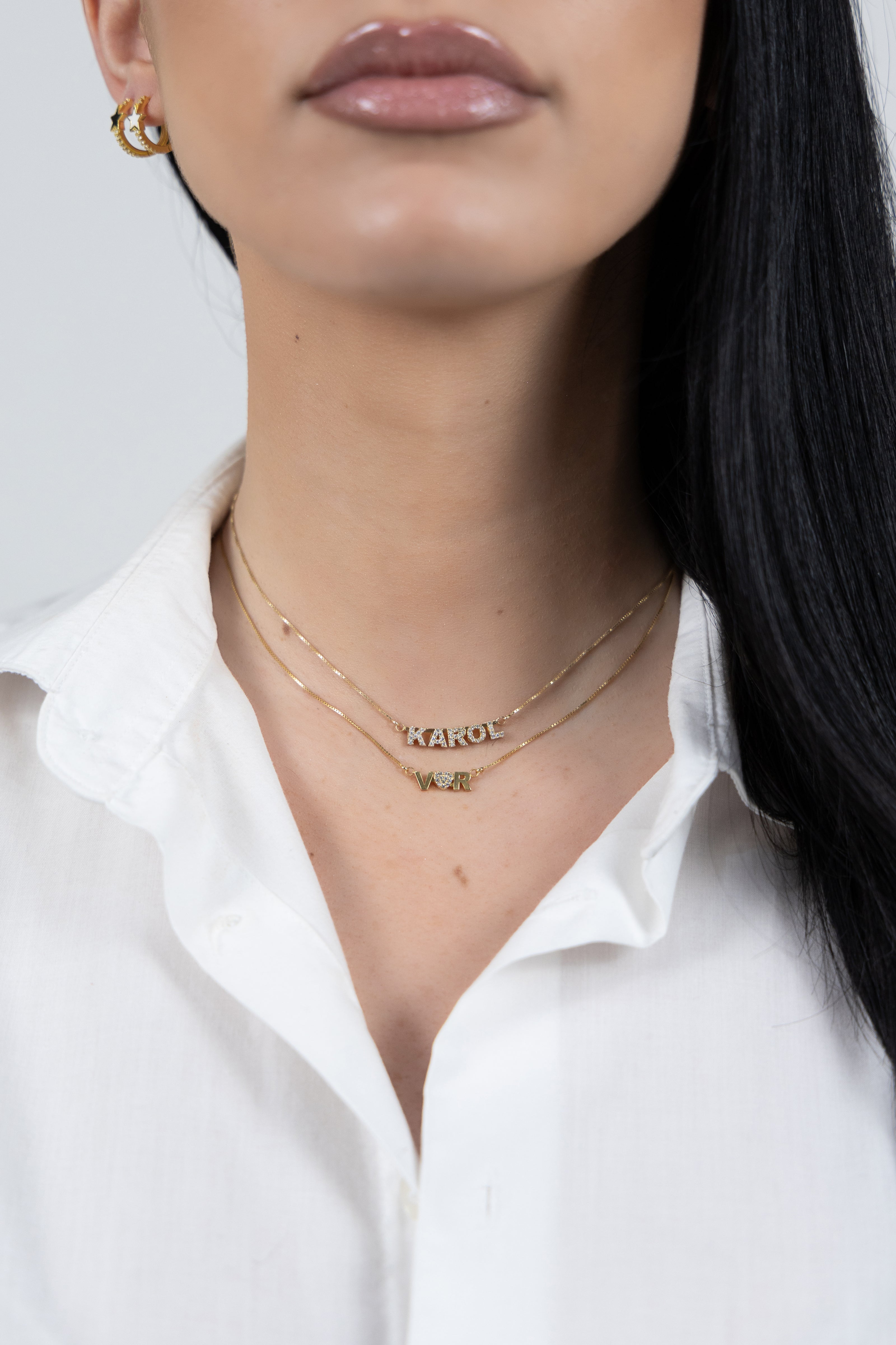 Collana argento 925 e lettere con zirconi