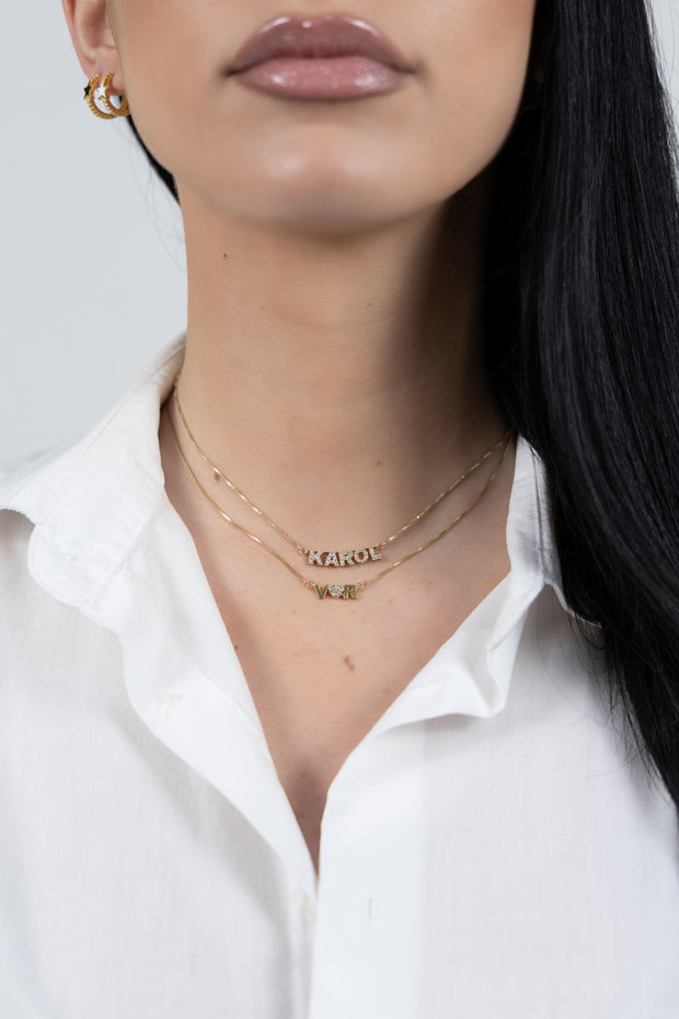 Collana argento 925 e lettere con zirconi